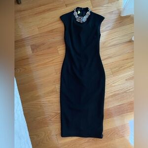 Ted Baker London Black Midi Dress with Crystal Neck Embellishment
